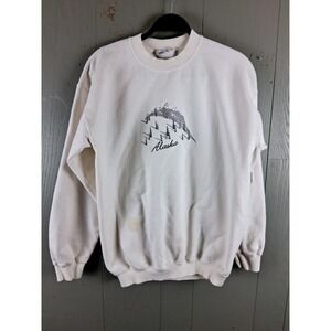 Vintage Alaska Sweatshirt Mens Large White Embroidery Fleece 90s Oversized Flaw*